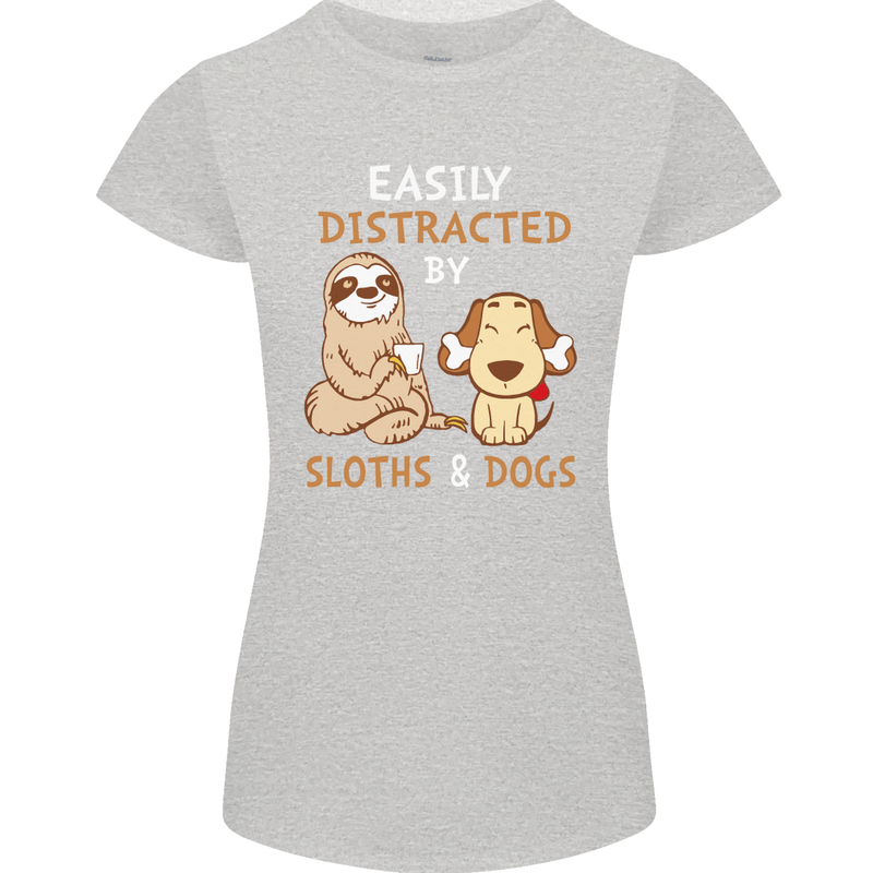 Easily Distracted Dogs & Sloths Funny ADHD Womens Petite Cut T-Shirt Sports Grey