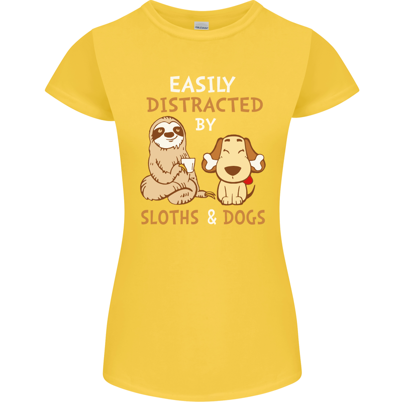 Easily Distracted Dogs & Sloths Funny ADHD Womens Petite Cut T-Shirt Yellow