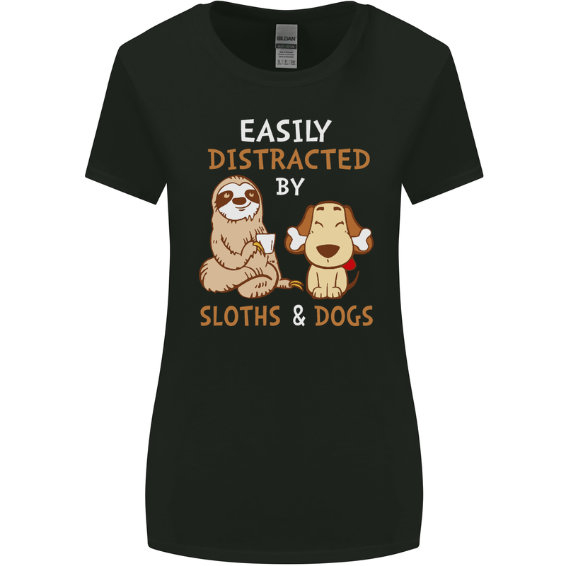 Easily Distracted Dogs & Sloths Funny ADHD Womens Wider Cut T-Shirt Black