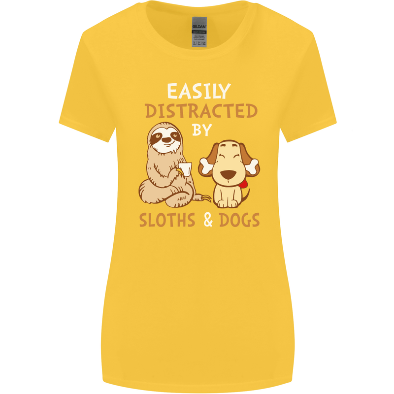 Easily Distracted Dogs & Sloths Funny ADHD Womens Wider Cut T-Shirt Yellow