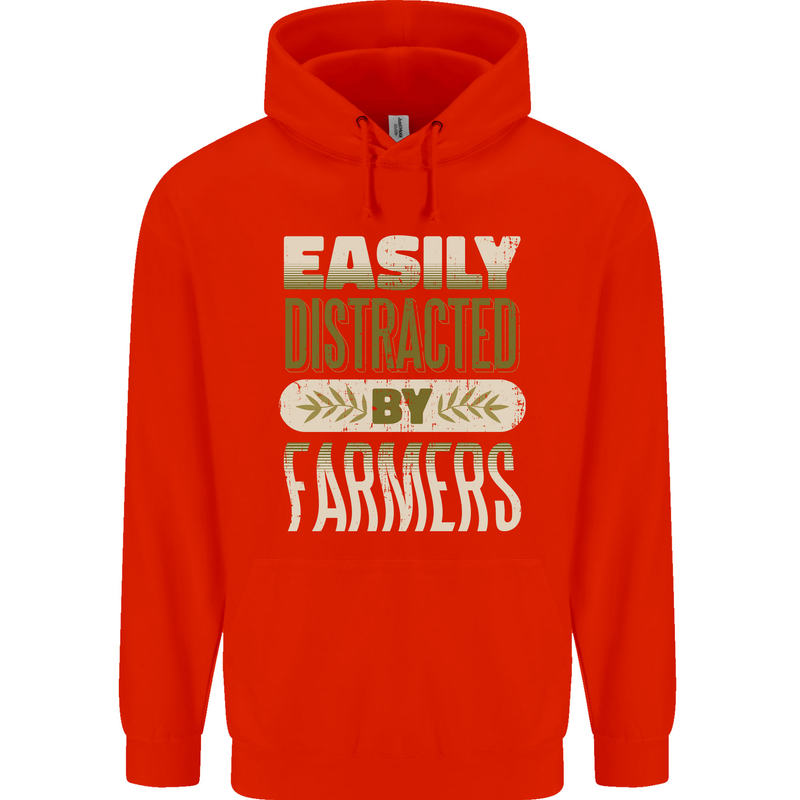 Easily Distracted Farmers Farming Childrens Kids Hoodie Bright Red