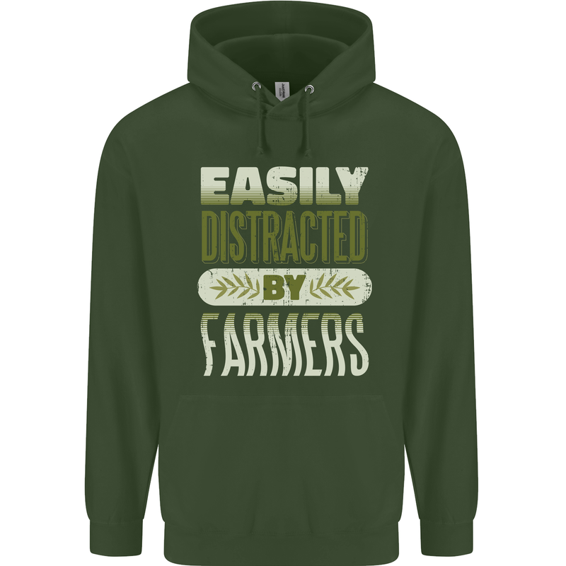 Easily Distracted Farmers Farming Childrens Kids Hoodie Forest Green