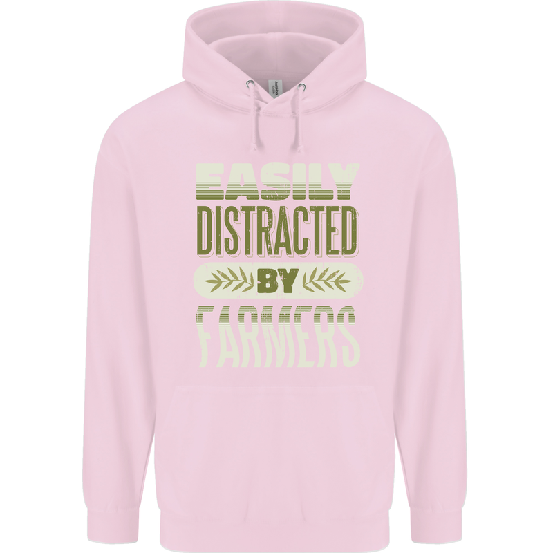 Easily Distracted Farmers Farming Childrens Kids Hoodie Light Pink