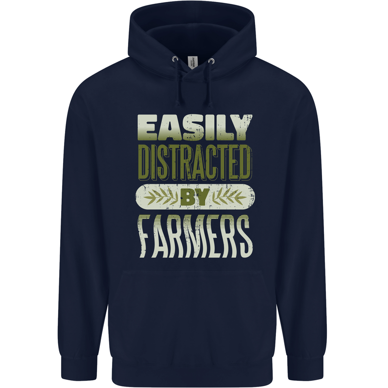Easily Distracted Farmers Farming Childrens Kids Hoodie Navy Blue
