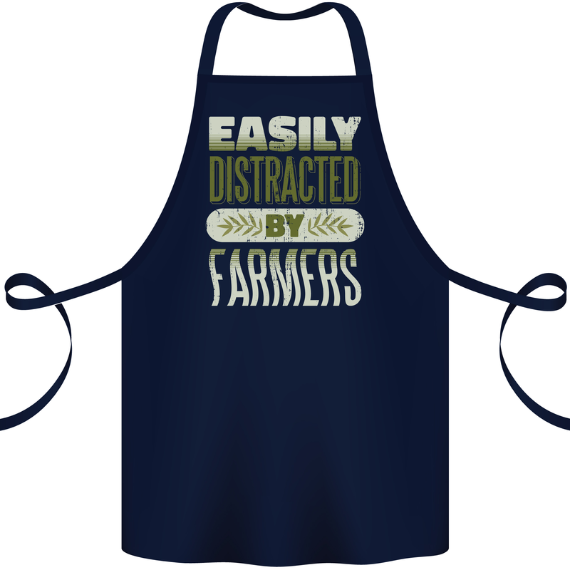Easily Distracted Farmers Farming Cotton Apron 100% Organic Navy Blue