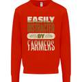 Easily Distracted Farmers Farming Kids Sweatshirt Jumper Bright Red