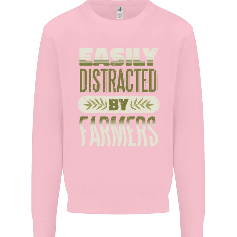 Easily Distracted Farmers Farming Kids Sweatshirt Jumper Light Pink