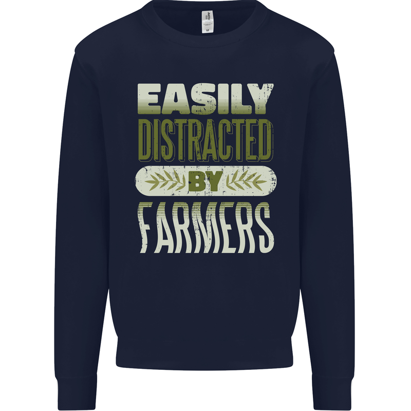 Easily Distracted Farmers Farming Kids Sweatshirt Jumper Navy Blue