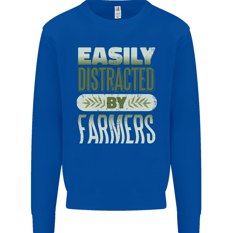 Easily Distracted Farmers Farming Kids Sweatshirt Jumper Royal Blue