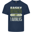Easily Distracted Farmers Farming Kids T-Shirt Childrens Navy Blue