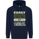 Easily Distracted Farmers Farming Mens 80% Cotton Hoodie Navy Blue