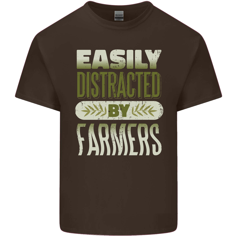 Easily Distracted Farmers Farming Mens Cotton T-Shirt Tee Top Dark Chocolate
