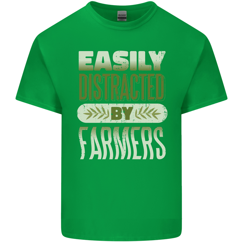 Easily Distracted Farmers Farming Mens Cotton T-Shirt Tee Top Irish Green