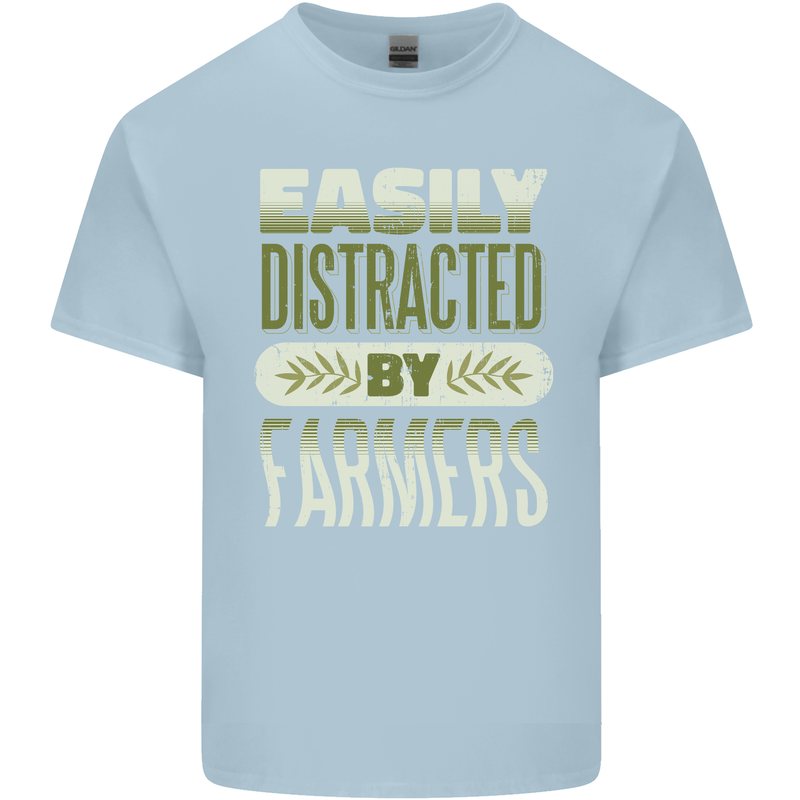 Easily Distracted Farmers Farming Mens Cotton T-Shirt Tee Top Light Blue