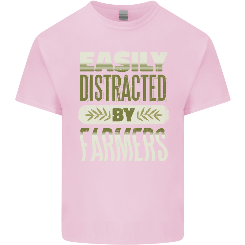 Easily Distracted Farmers Farming Mens Cotton T-Shirt Tee Top Light Pink