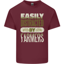 Easily Distracted Farmers Farming Mens Cotton T-Shirt Tee Top Maroon