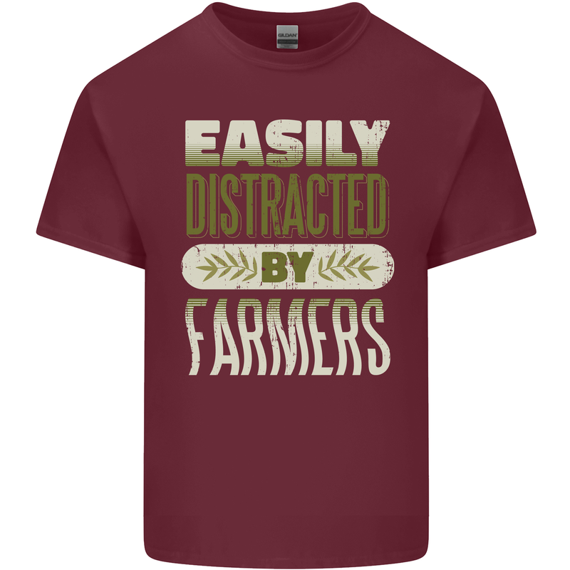 Easily Distracted Farmers Farming Mens Cotton T-Shirt Tee Top Maroon