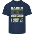 Easily Distracted Farmers Farming Mens Cotton T-Shirt Tee Top Navy Blue