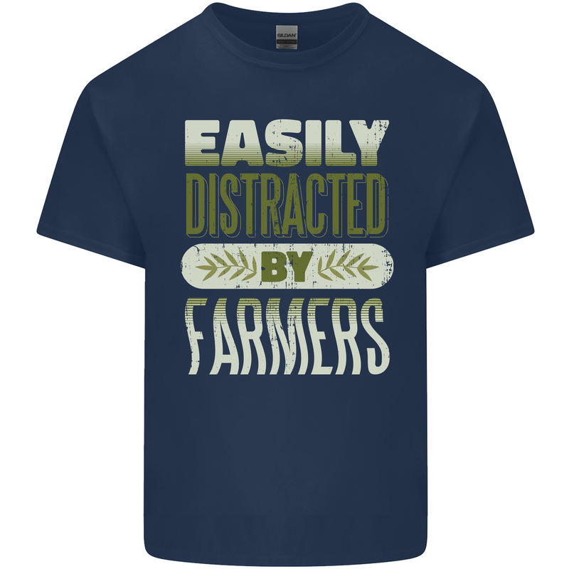 Easily Distracted Farmers Farming Mens Cotton T-Shirt Tee Top Navy Blue