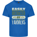Easily Distracted Farmers Farming Mens Cotton T-Shirt Tee Top Royal Blue
