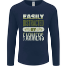 Easily Distracted Farmers Farming Mens Long Sleeve T-Shirt Navy Blue