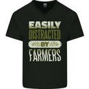 Easily Distracted Farmers Farming Mens V-Neck Cotton T-Shirt Black