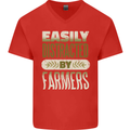 Easily Distracted Farmers Farming Mens V-Neck Cotton T-Shirt Red
