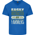 Easily Distracted Farmers Farming Mens V-Neck Cotton T-Shirt Royal Blue