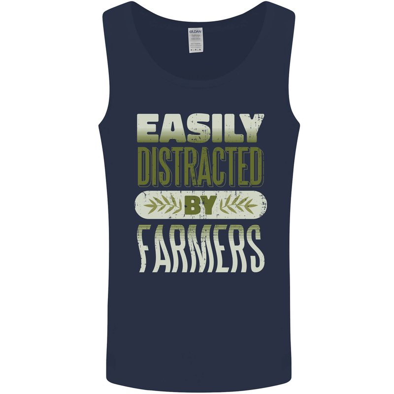 Easily Distracted Farmers Farming Mens Vest Tank Top Navy Blue