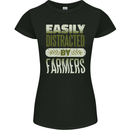 Easily Distracted Farmers Farming Womens Petite Cut T-Shirt Black