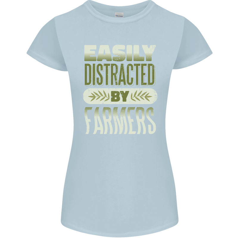 Easily Distracted Farmers Farming Womens Petite Cut T-Shirt Light Blue