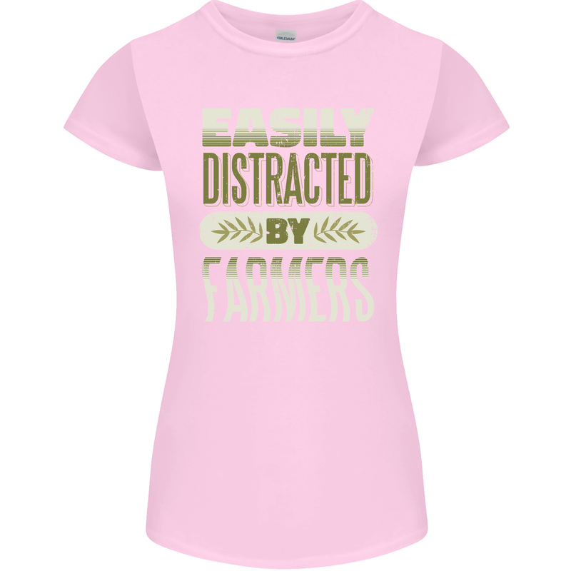 Easily Distracted Farmers Farming Womens Petite Cut T-Shirt Light Pink