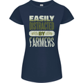 Easily Distracted Farmers Farming Womens Petite Cut T-Shirt Navy Blue