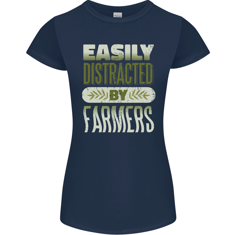 Easily Distracted Farmers Farming Womens Petite Cut T-Shirt Navy Blue