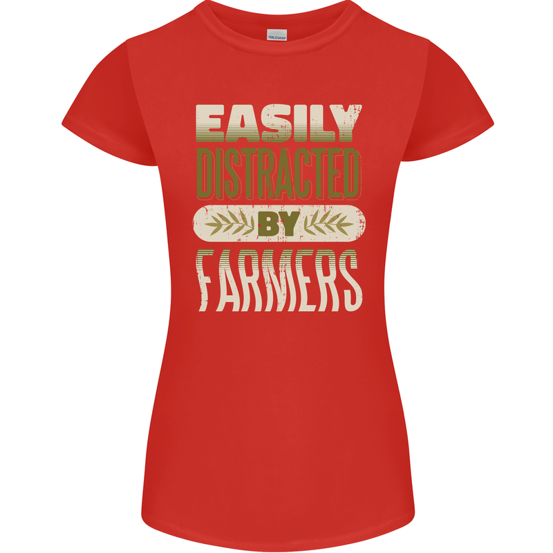 Easily Distracted Farmers Farming Womens Petite Cut T-Shirt Red