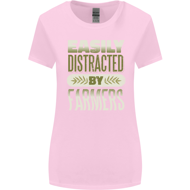 Easily Distracted Farmers Farming Womens Wider Cut T-Shirt Light Pink