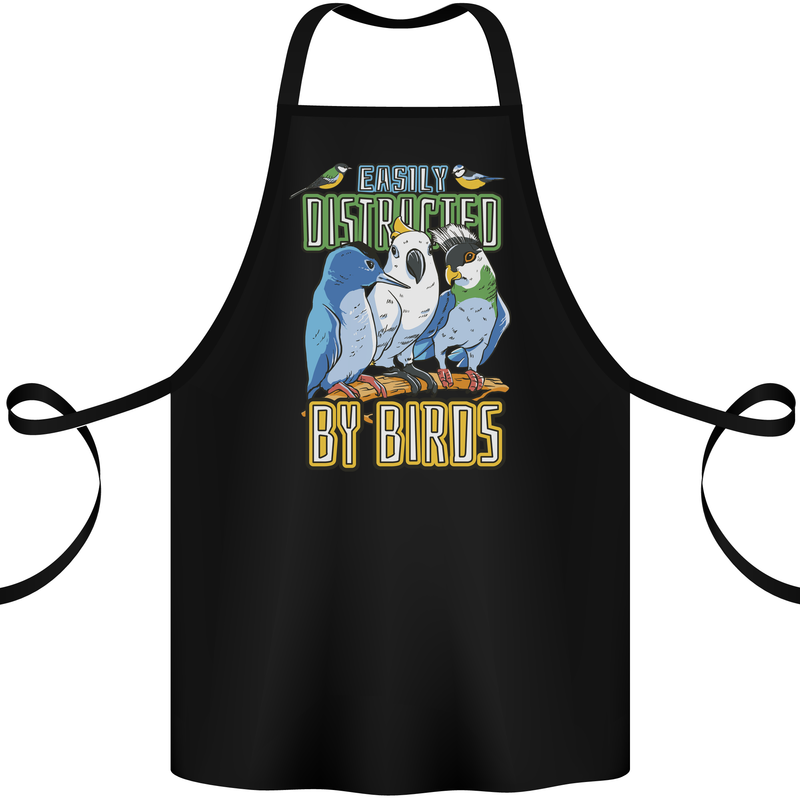 Easily Distracted by Bird Watching Cotton Apron 100% Organic Black