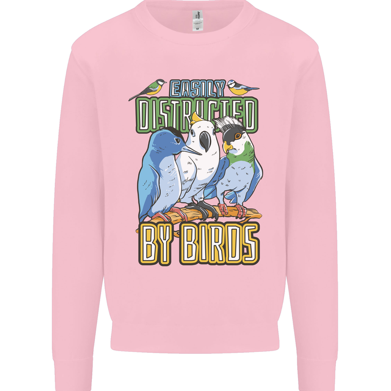 Easily Distracted by Bird Watching Kids Sweatshirt Jumper Light Pink