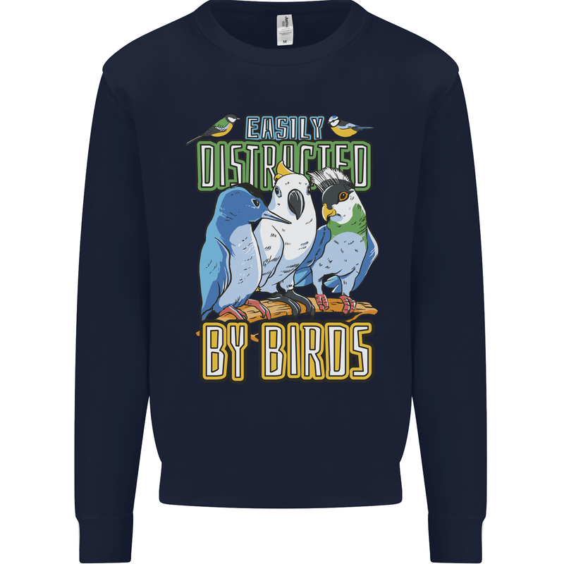 Easily Distracted by Bird Watching Kids Sweatshirt Jumper Navy Blue