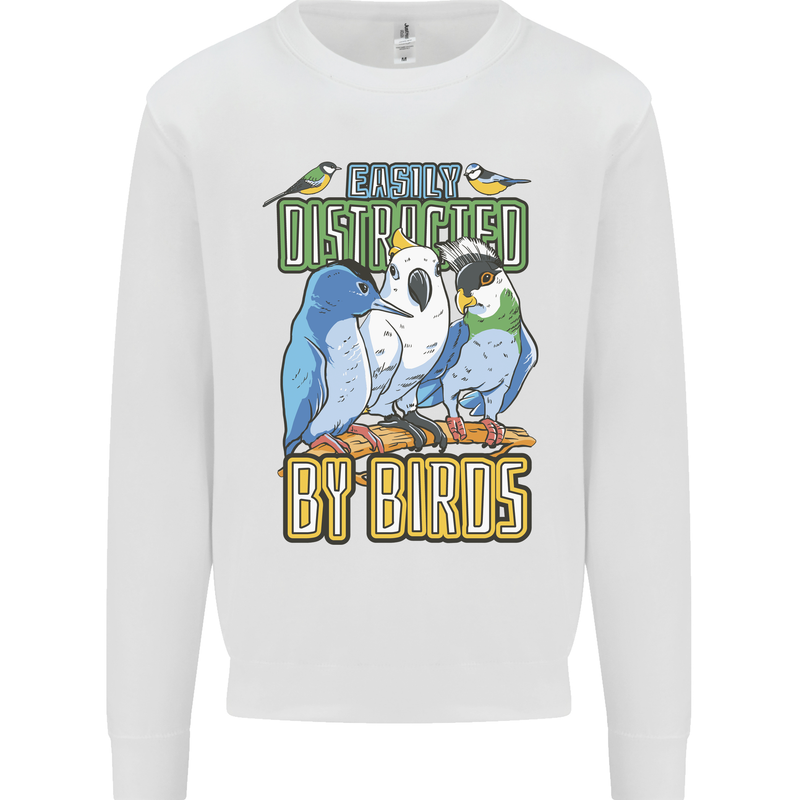 Easily Distracted by Bird Watching Kids Sweatshirt Jumper White