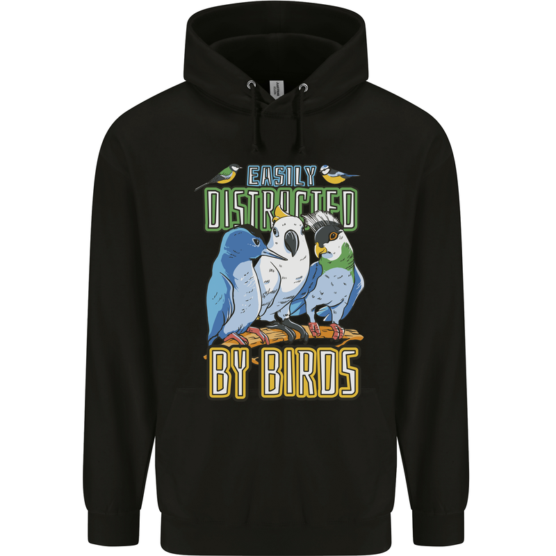 Easily Distracted by Bird Watching Mens 80% Cotton Hoodie Black