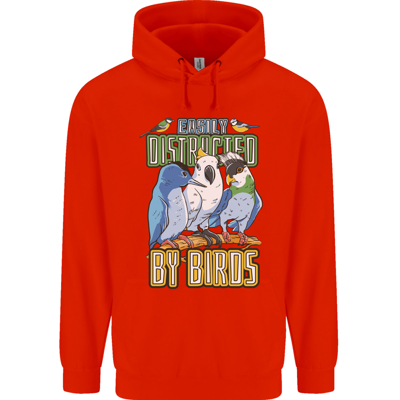 Easily Distracted by Bird Watching Mens 80% Cotton Hoodie Bright Red