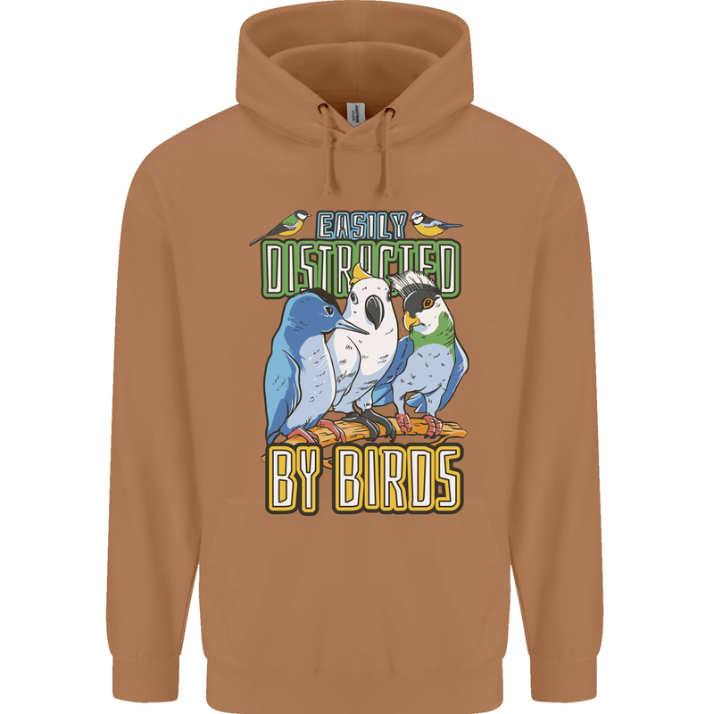 Easily Distracted by Bird Watching Mens 80% Cotton Hoodie Caramel Latte