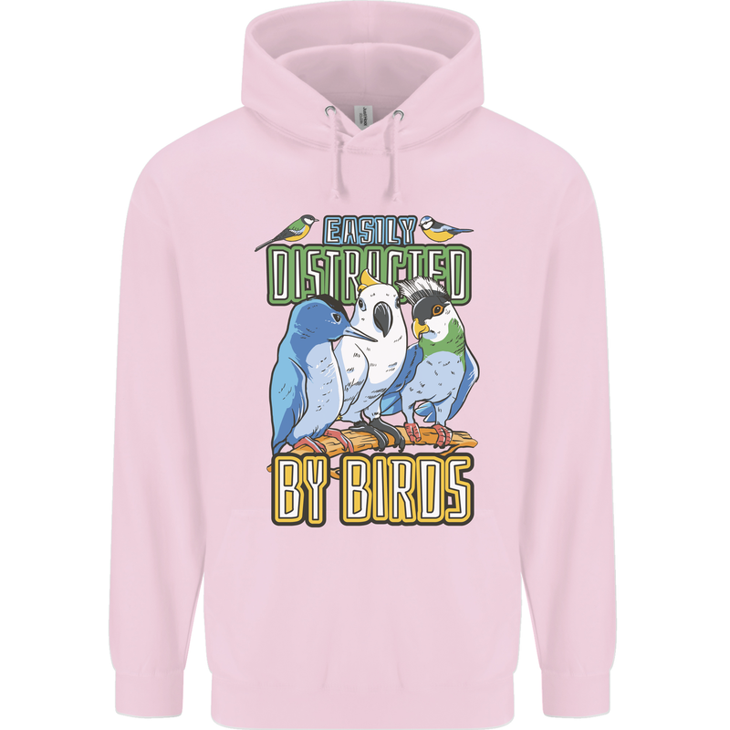 Easily Distracted by Bird Watching Mens 80% Cotton Hoodie Light Pink