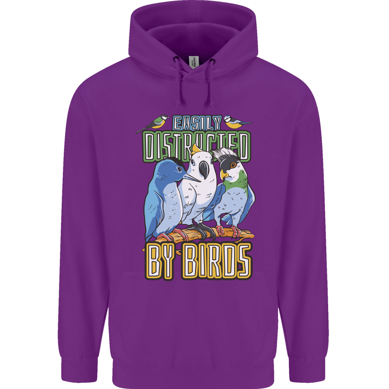 Easily Distracted by Bird Watching Mens 80% Cotton Hoodie Purple