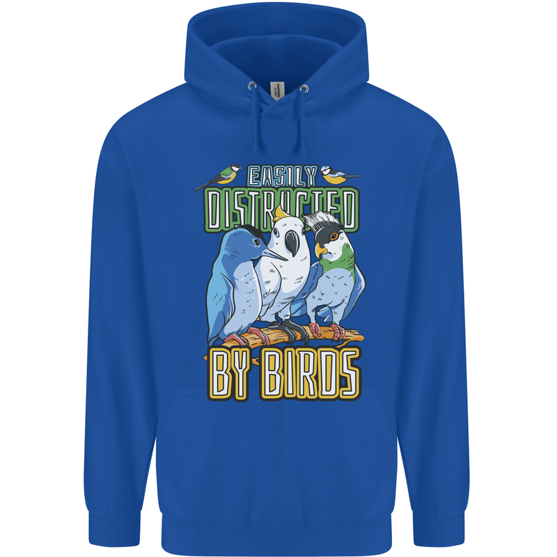 Easily Distracted by Bird Watching Mens 80% Cotton Hoodie Royal Blue