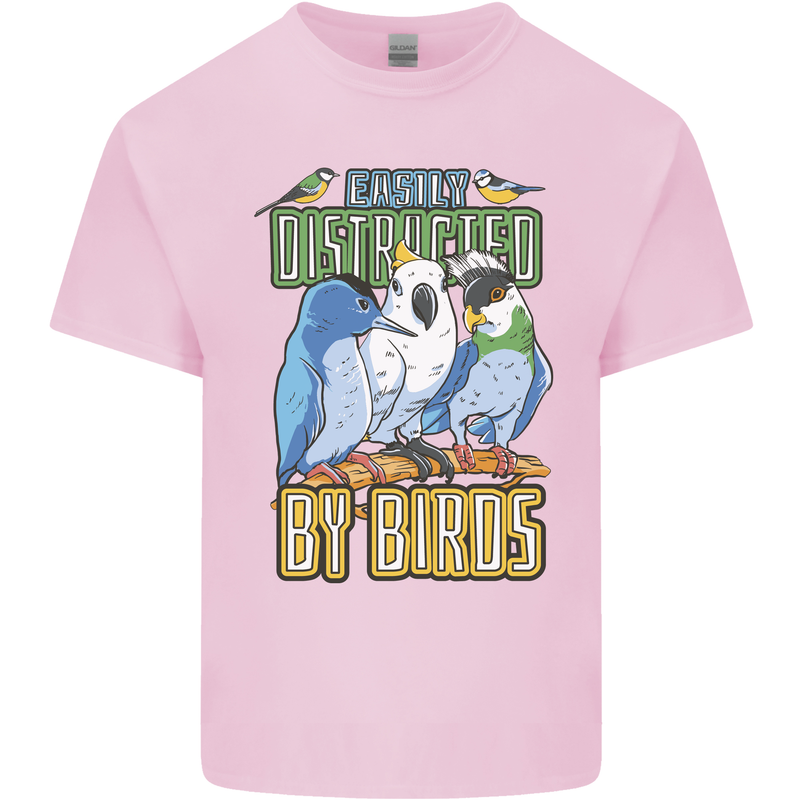 Easily Distracted by Bird Watching Mens Cotton T-Shirt Tee Top Light Pink