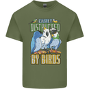 Easily Distracted by Bird Watching Mens Cotton T-Shirt Tee Top Military Green