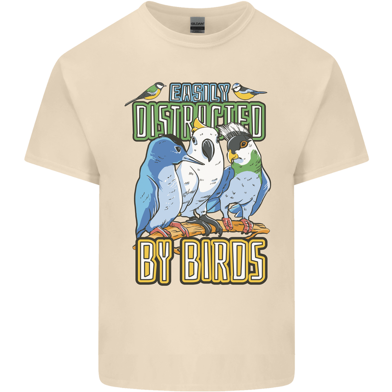 Easily Distracted by Bird Watching Mens Cotton T-Shirt Tee Top Natural