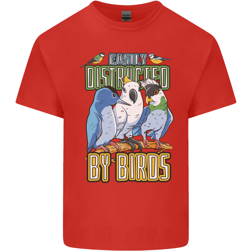 Easily Distracted by Bird Watching Mens Cotton T-Shirt Tee Top Red